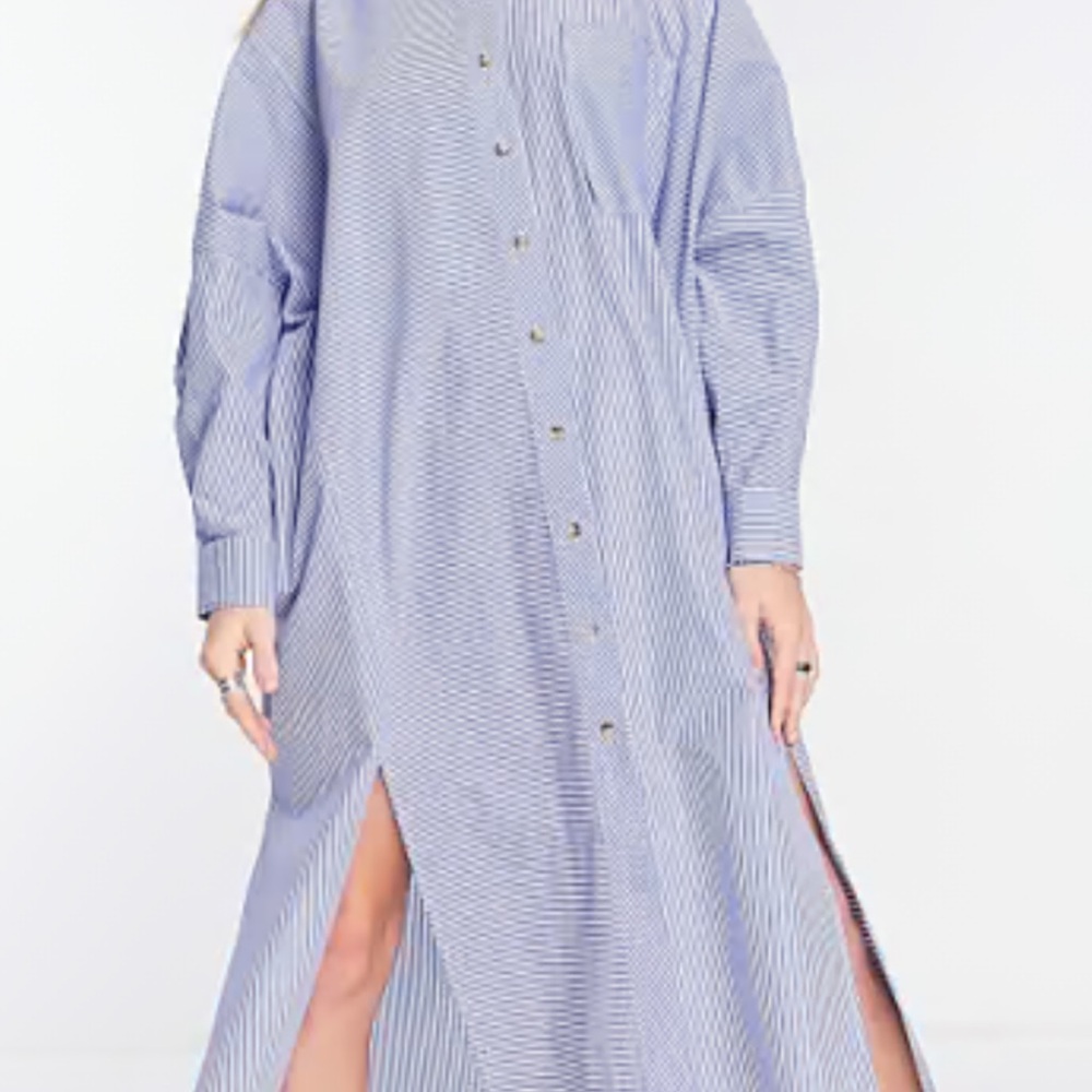 Topshop Long Sleeve Blue Striped Dress